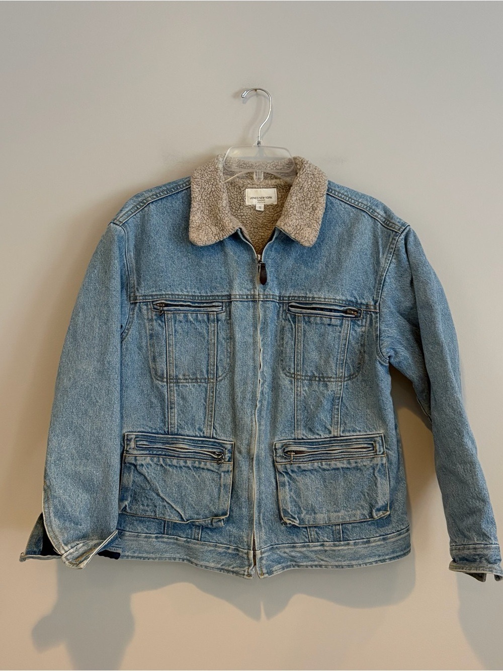 Jones New York Light Blue Denim Jacket with Cream Sherpa Lining Size S